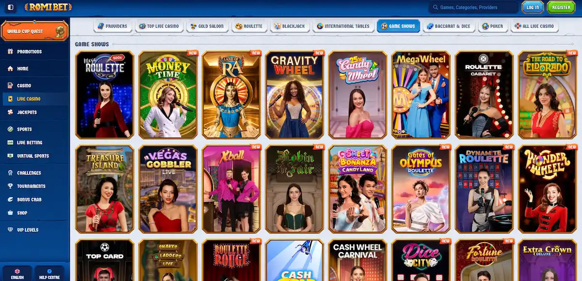 Live-Game-Show mit Moderator im Romibet Casino