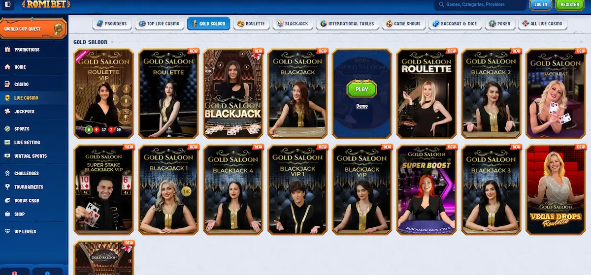 Gold Saloon Tischspiele im Romibet Live-Casino